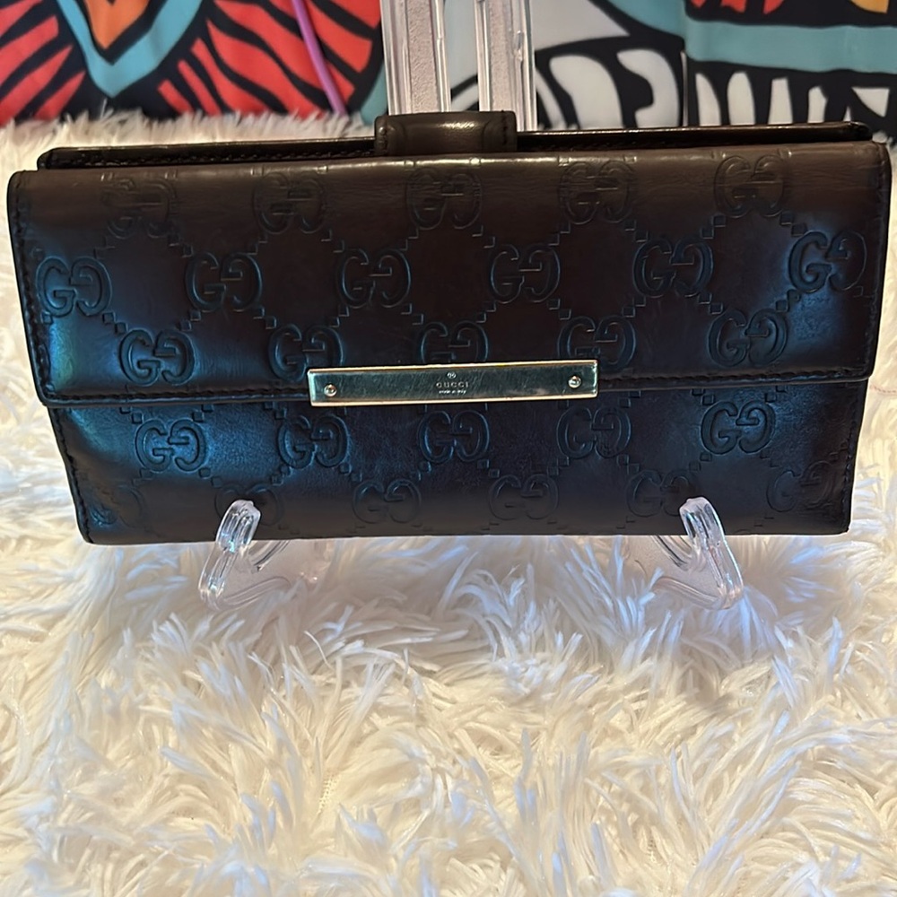 Gucci GG Guccissima Brown Lambskin Continental Bifold Wallet with Coin Section